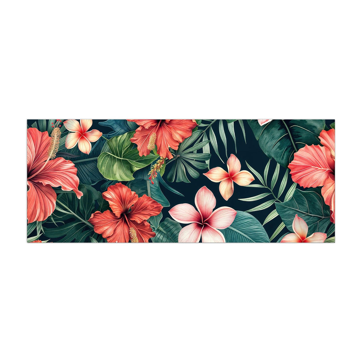 Küchenrückwand aus Glas Hibiskus auf Dunkelgrün im Hochformat, Motiv bildfüllend von vorn