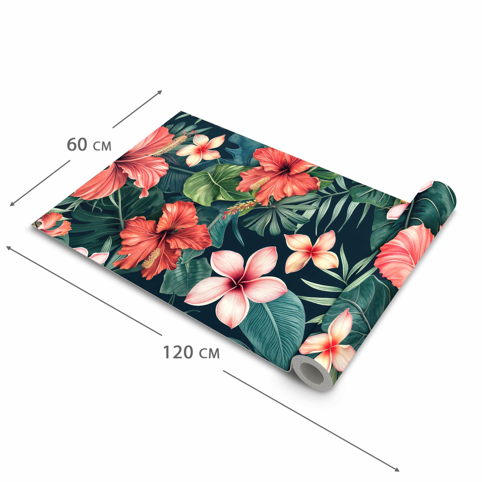 Bodenschonender waschbarer Küchenteppich mit Motiv Tropenblumen in der Grösse 80x300 cm