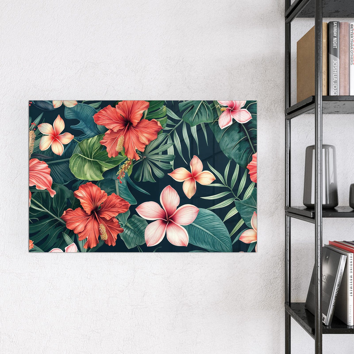 Magnettafel - Hibiskus auf Dunkelgrün – Hibiskus und Frangipani auf Dunkelgrün