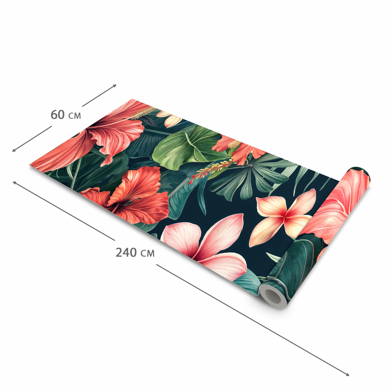 Rutschfester Küchenteppich mit Motiv Tropenblumen in der Grösse 80x300 cm für sicheres Aufbewahren