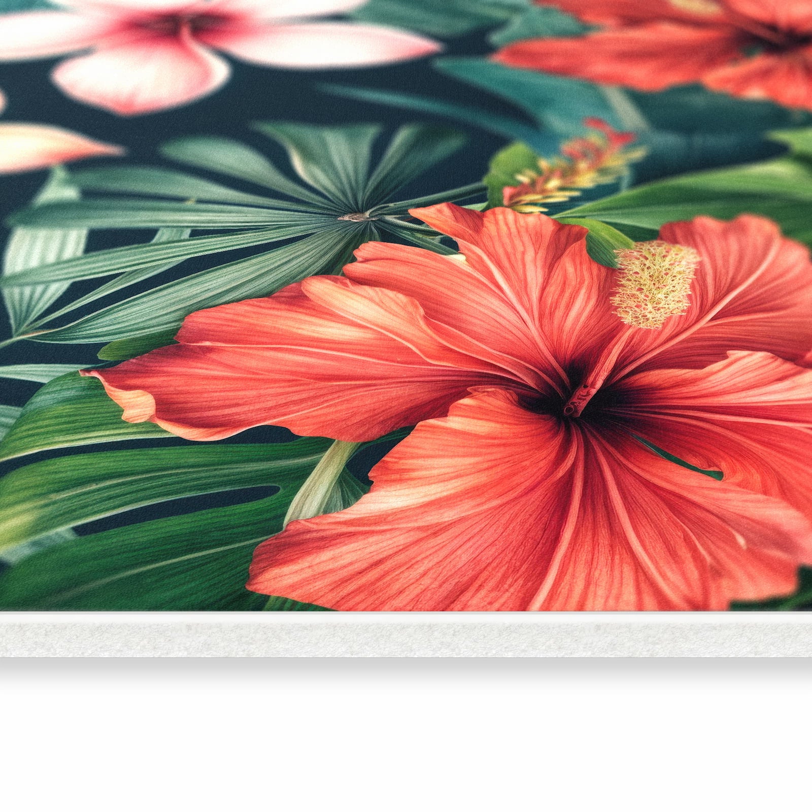 Rutschfester Küchenläufer mit Motiv Tropenblumen in seitlicher Ansicht