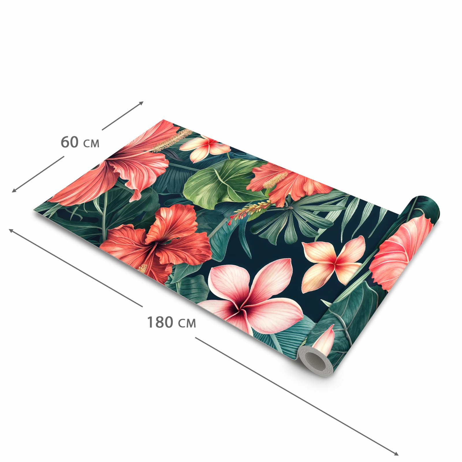 Formstabiler großer Küchenteppich mit Motiv Tropenblumen in der Größe 80x300 cm