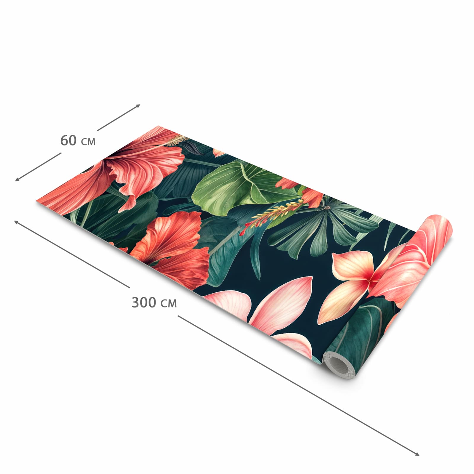 Geräuschdämpfender Küchenläufer mit Motiv Tropenblumen in der Grösse 90x180 cm