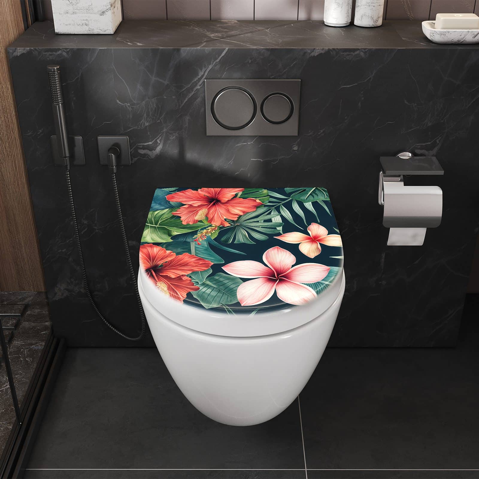 WC-Sitz mit Absenkautomatik Tropenblumen