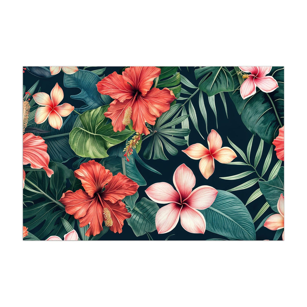 Küchenrückwand aus Glas Hibiskus auf Dunkelgrün im Hochformat, Motiv bildfüllend von vorn