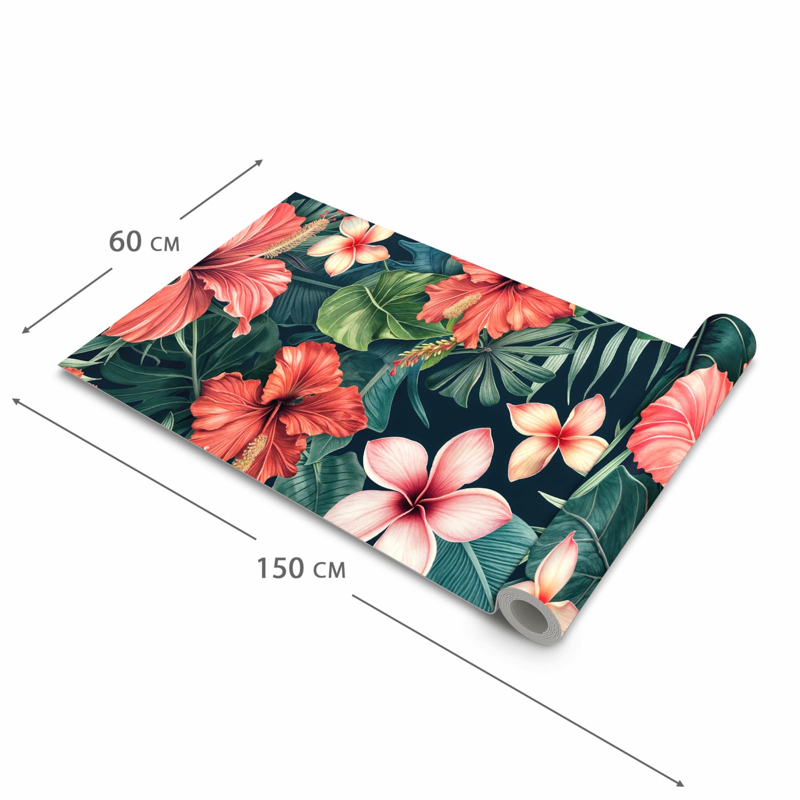 Farbbeständiger waschbarer Küchenteppich mit Motiv Tropenblumen in der Grösse 80x300 cm