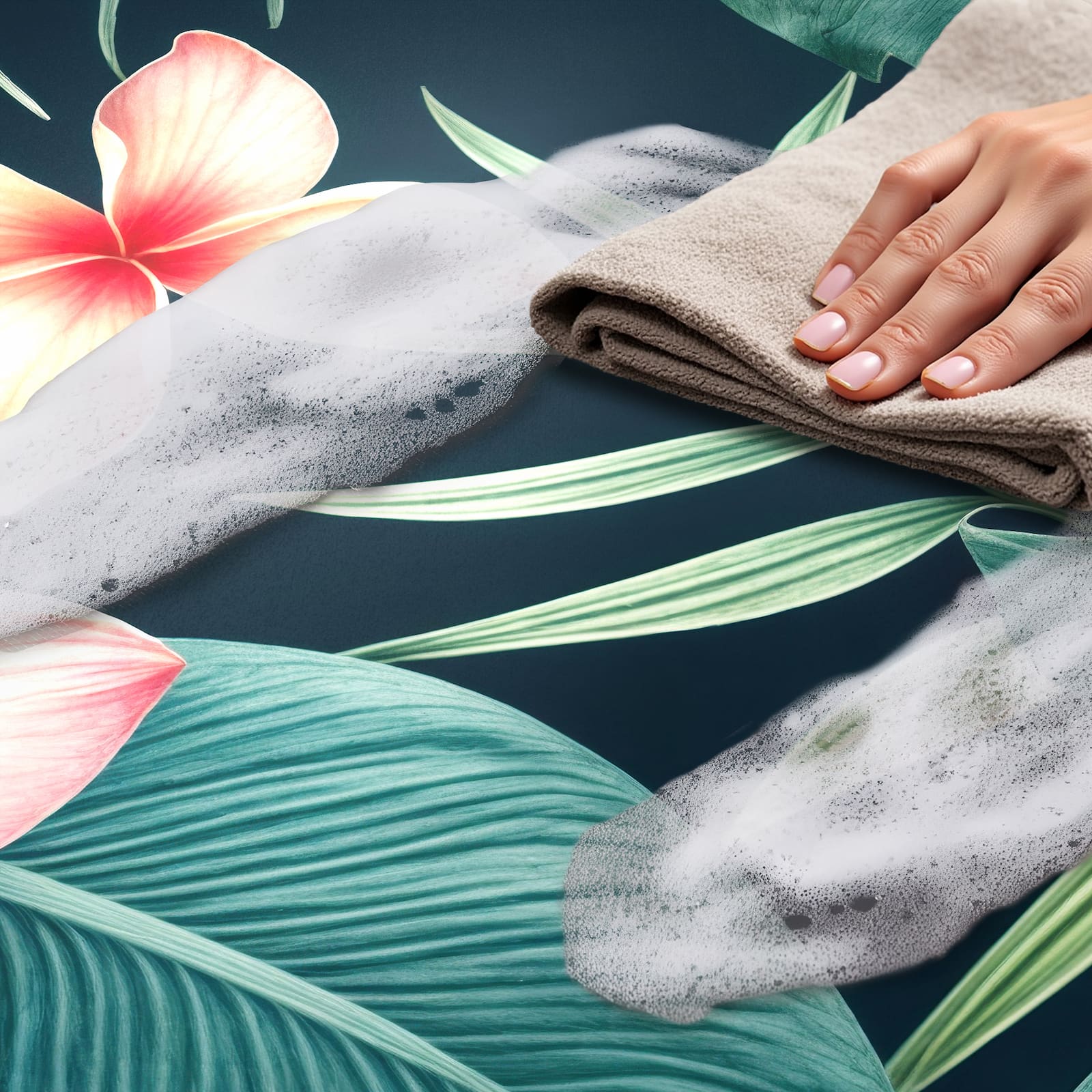 Waschbarer rutschfester Küchenläufer mit Motiv Tropenblumen - einfach zu Reinigung