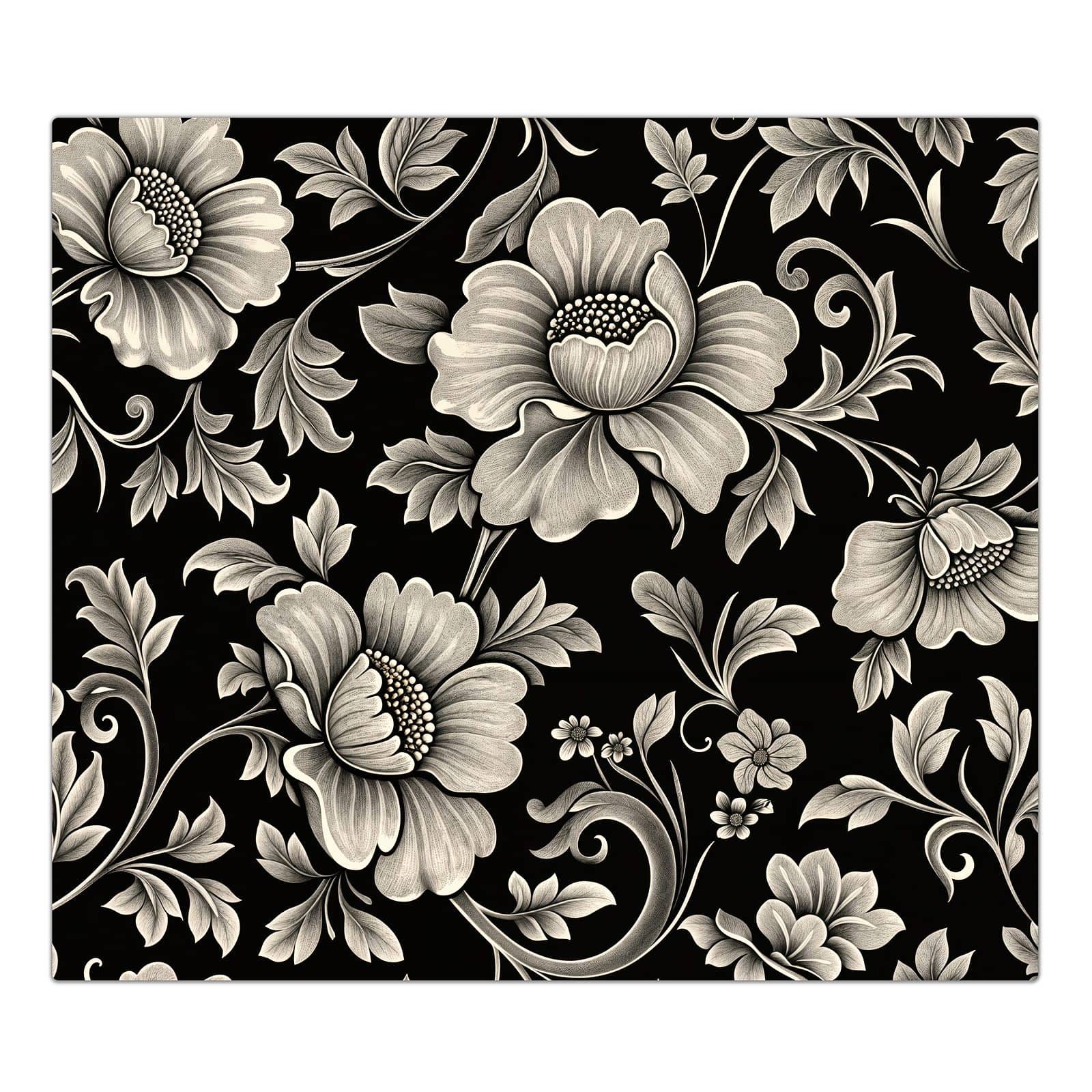 1-teilige Herdabdeckung mit Blumenmuster Schwarz-Motiv in der Frontansicht #grösse_1-Teilig (60x52cm)