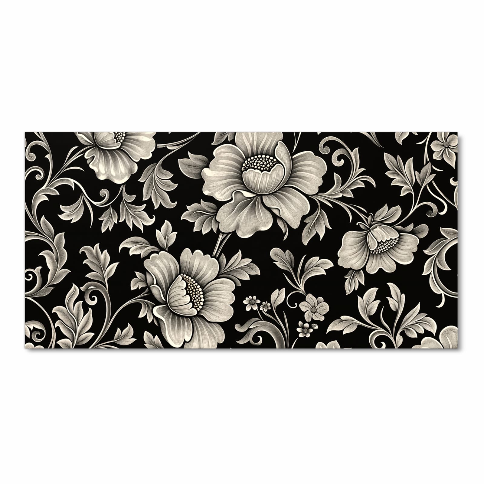 Rutschfester Küchenläufer mit Motiv Blumenmuster Schwarz in Frontansicht für angenehme Haptik