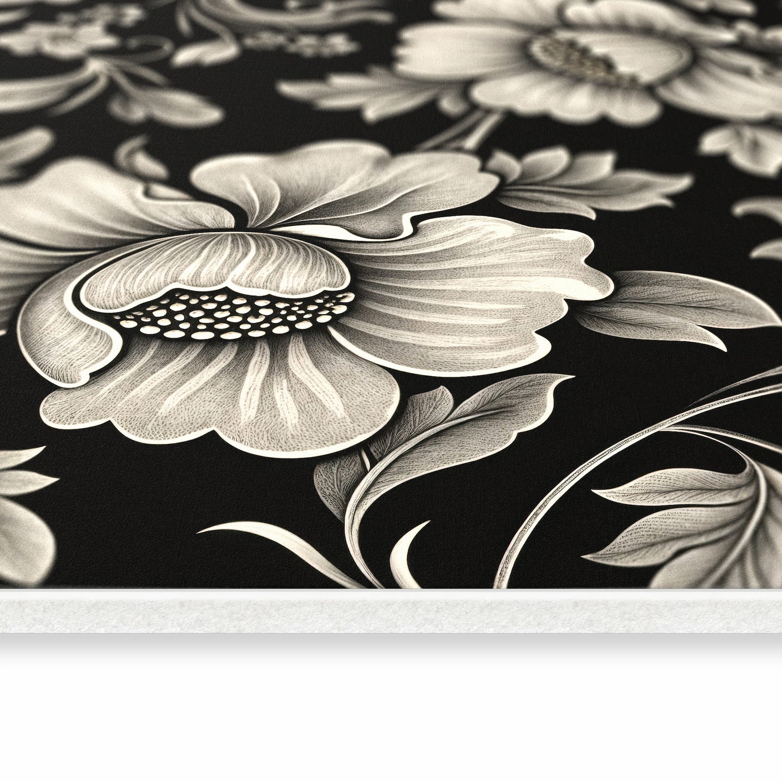 Langlebiger Läufer für die Küche mit Motiv Blumenmuster Schwarz in seitlicher Ansicht