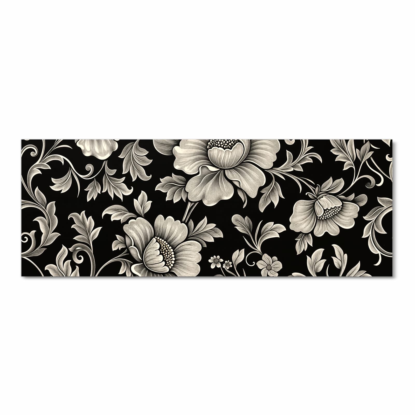 Farbbeständiger Küchenteppich mit Motiv Blumenmuster Schwarz in Frontansicht