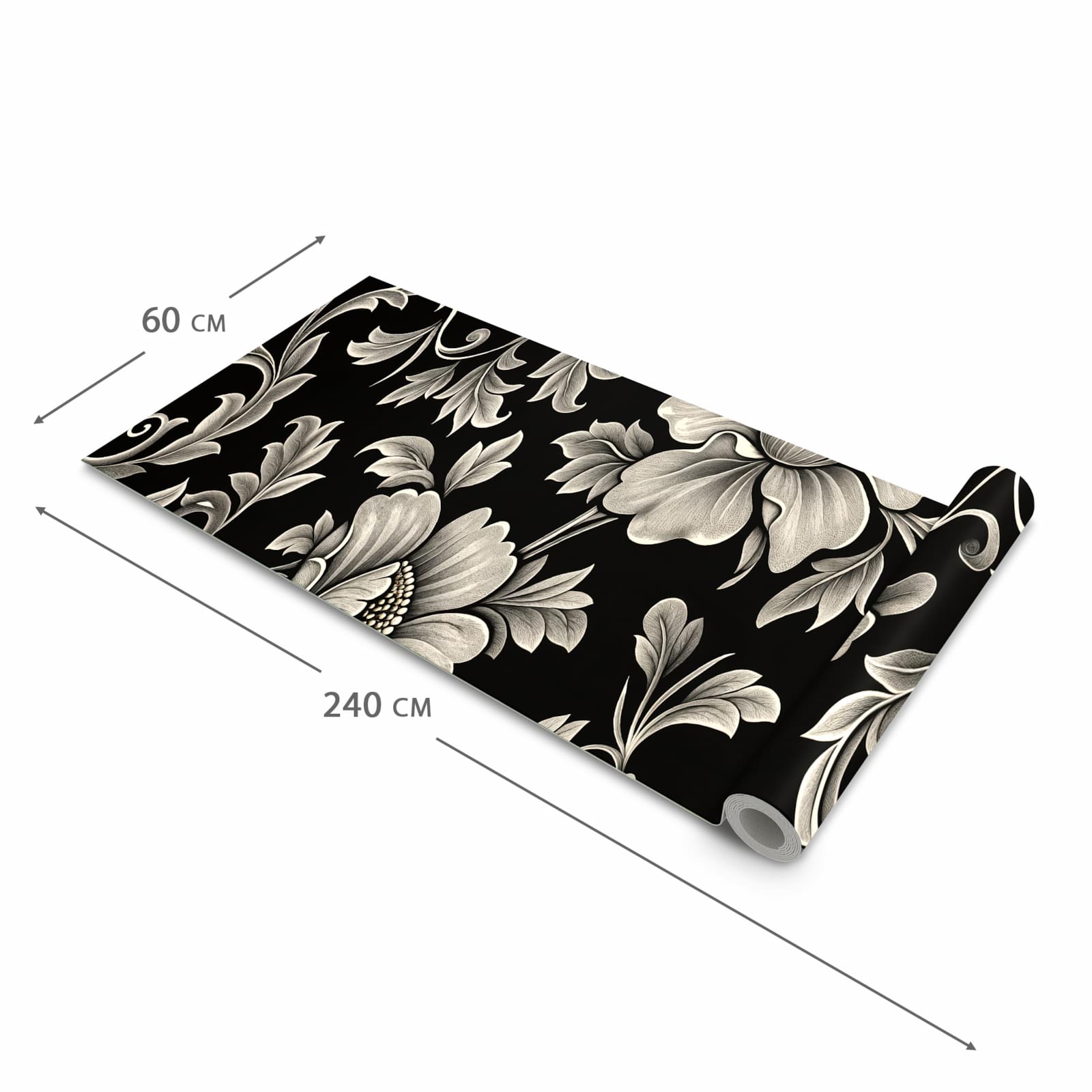 Waschbarer Teppich fürs Esszimmer mit Motiv Blumenmuster Schwarz in der Größe 80x300 cm