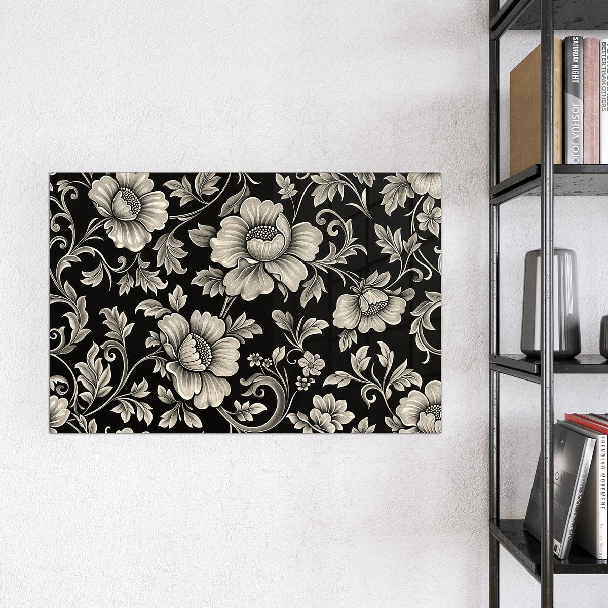 Magnettafel - Blüten auf Schwarz – Cremefarbene Blüten auf Tiefschwarz