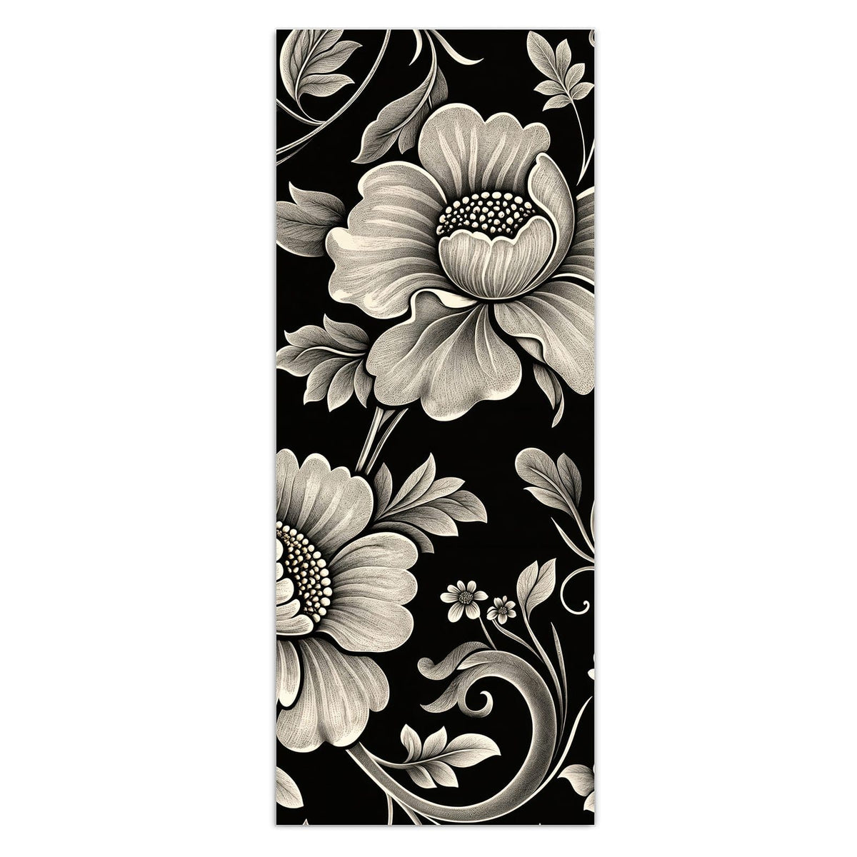 Wandbild - Blüten auf Schwarz - Hochformat – Cremefarbene Blüten auf Tiefschwarz