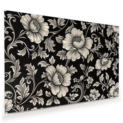 Wandbild mit dem Motiv Blüten auf Schwarz