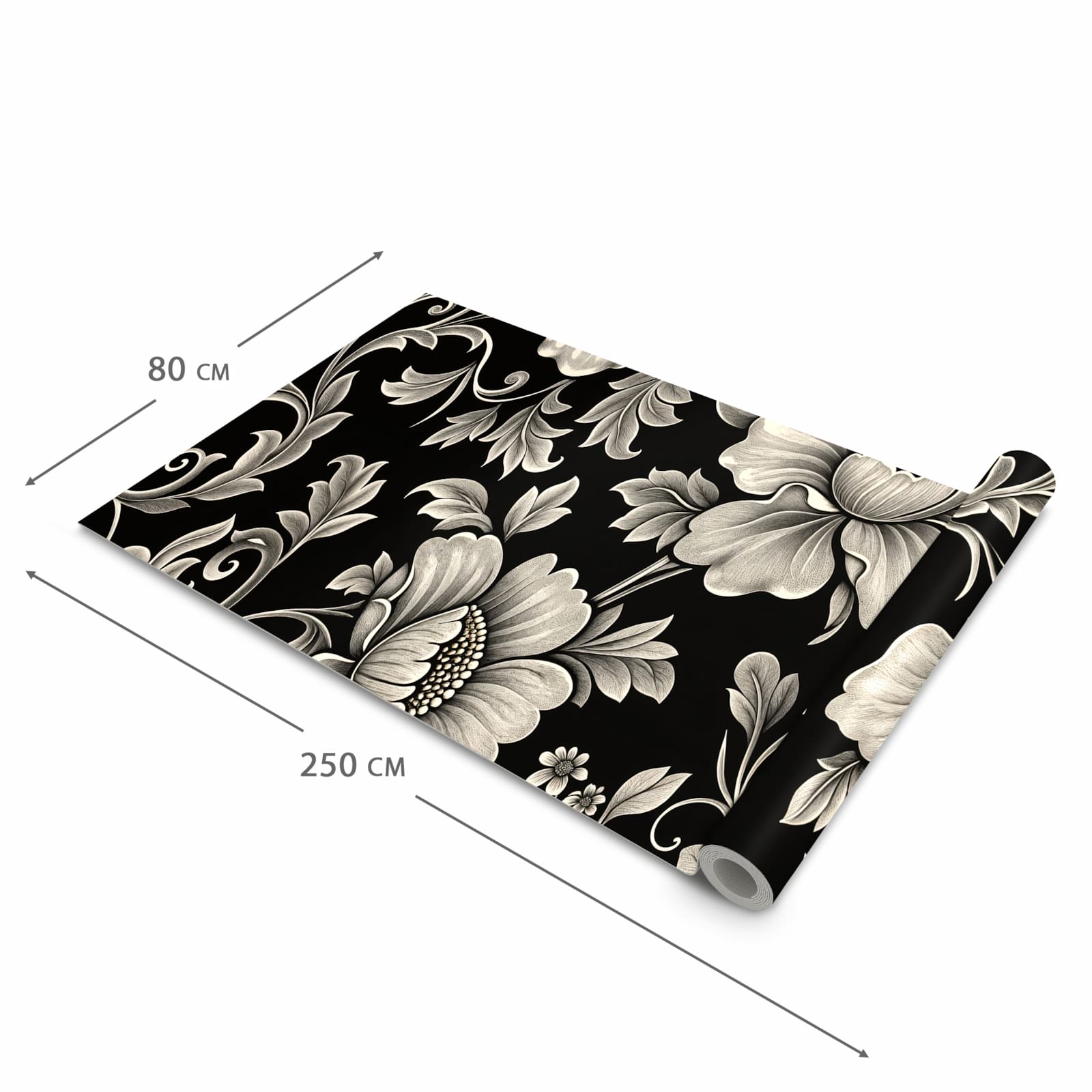 Langlebiger Küchenteppich mit Motiv Blumenmuster Schwarz in der Grösse 80x300 cm