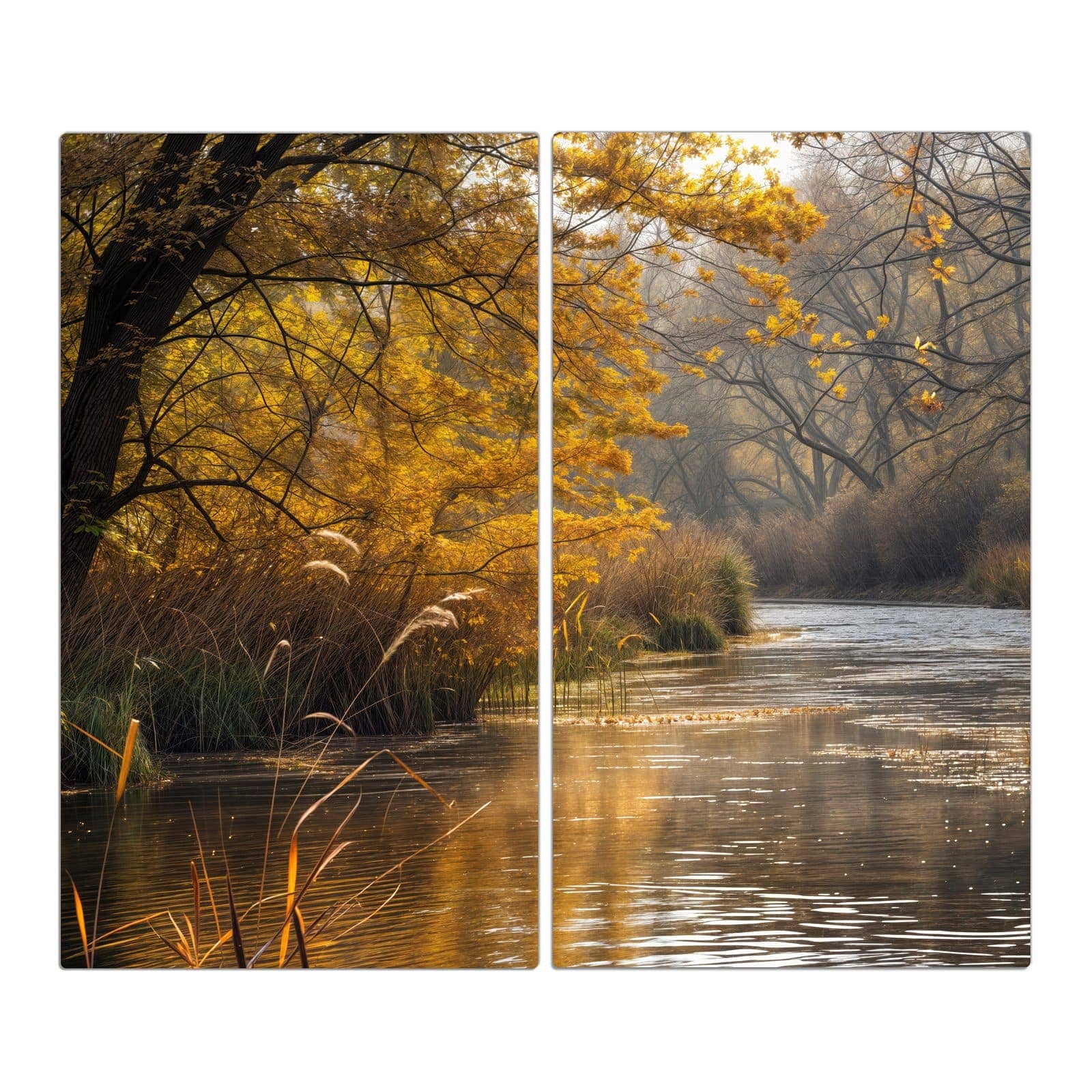 2-teilige Abdeckplatten für Ceranfeld mit Herbstliches Ufer-Motiv in der Frontansicht #grösse_2-Teilig (60x52cm)