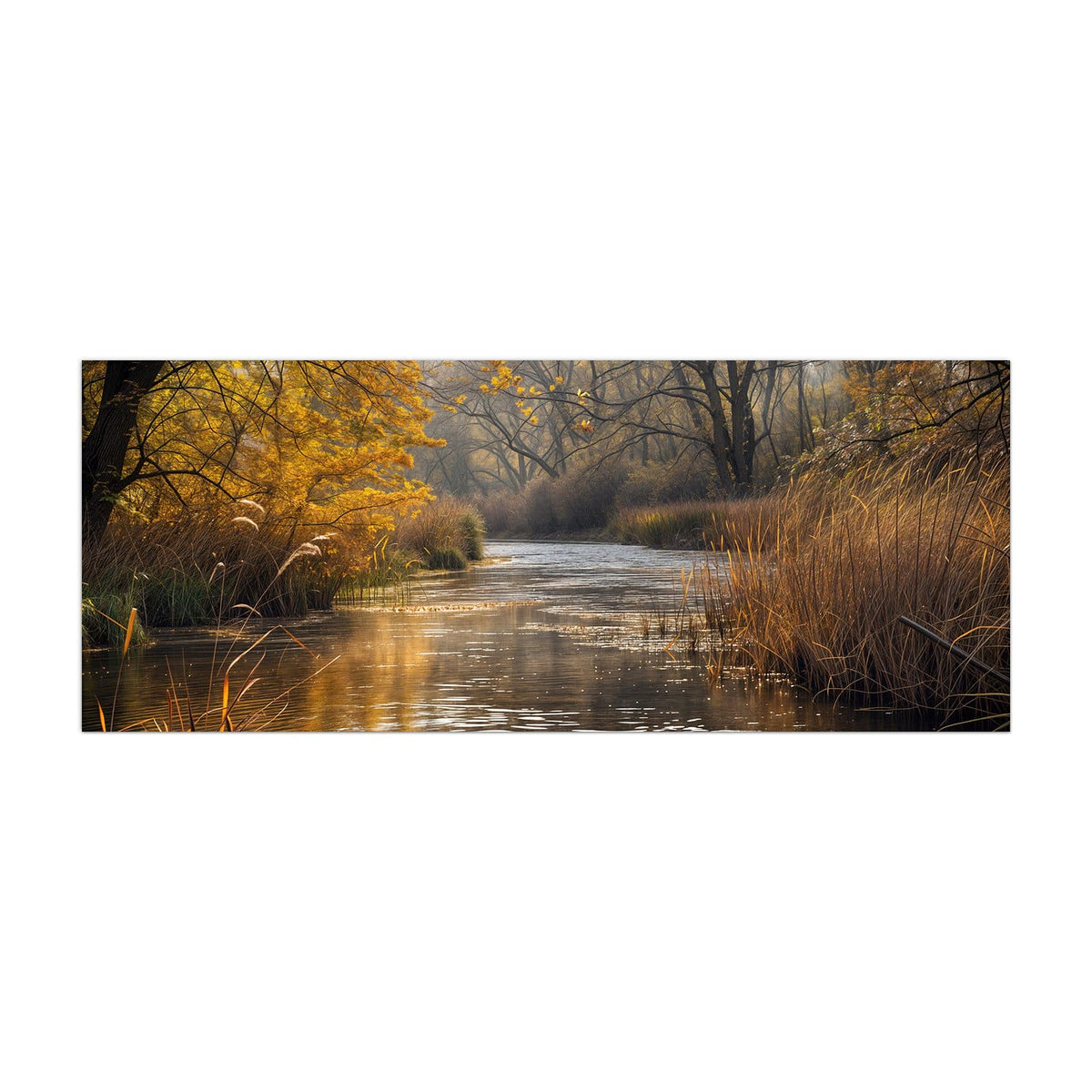 Küchenrückwand aus Glas Schilf am Herbstfluss im Hochformat, Motiv bildfüllend von vorn