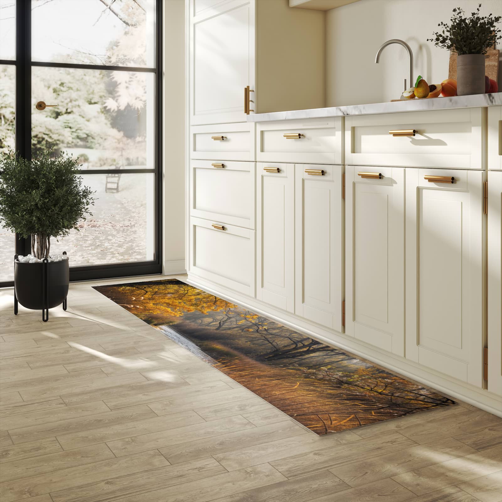 Küchenteppich mit Motiv Herbstliches Ufer für Ordnung & Übersicht in heller Küche