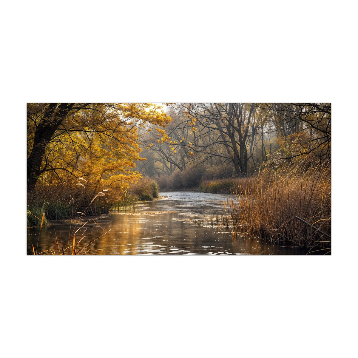 Küchenrückwand aus Glas Schilf am Herbstfluss im Hochformat, Motiv bildfüllend von vorn