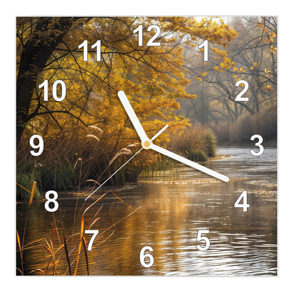 Wanduhr Quadratisch mit dem Motiv Schilf am Herbstfluss