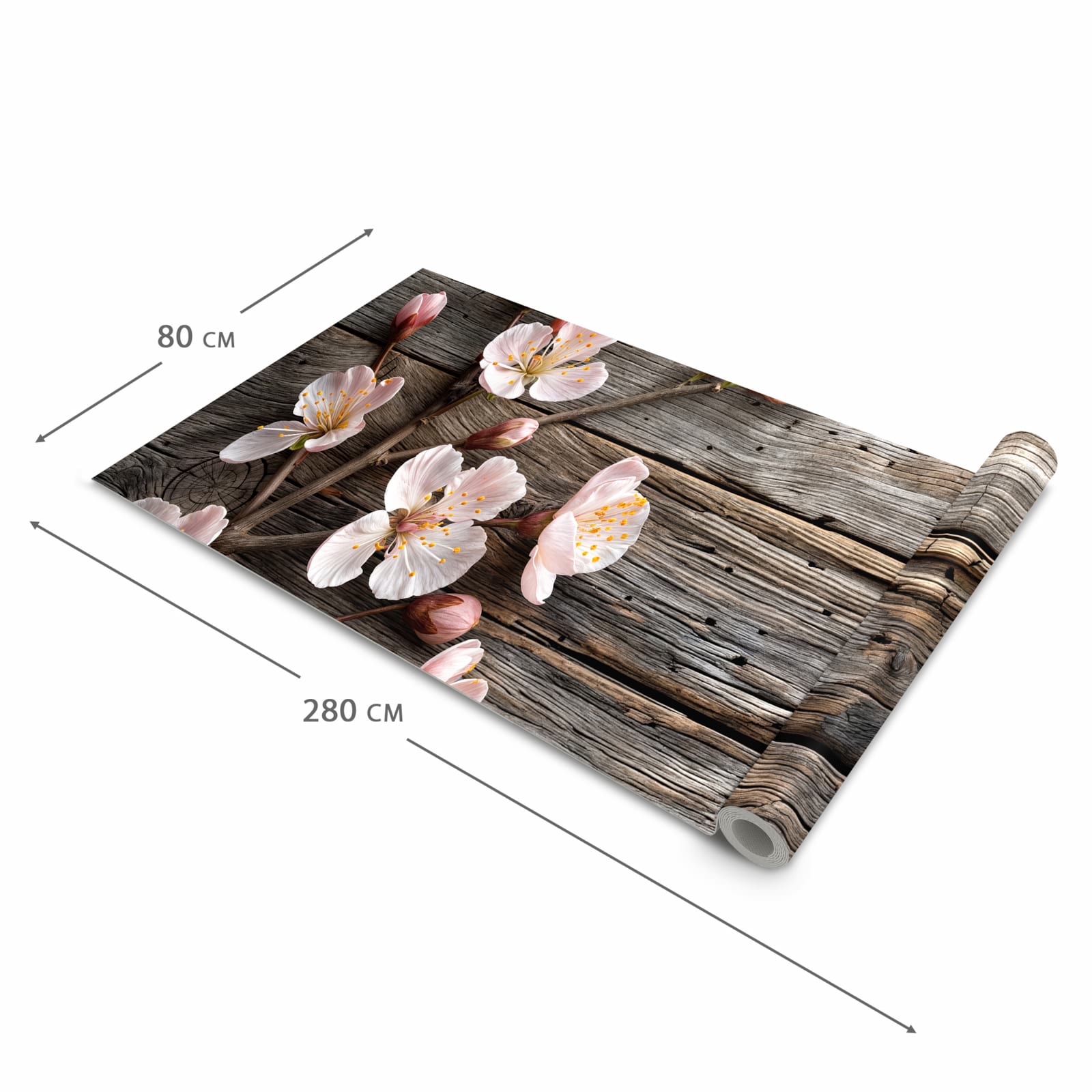 Bodenschonender Küchenteppich mit Motiv Holz von Kirschblüten in der Grösse 80x280 cm