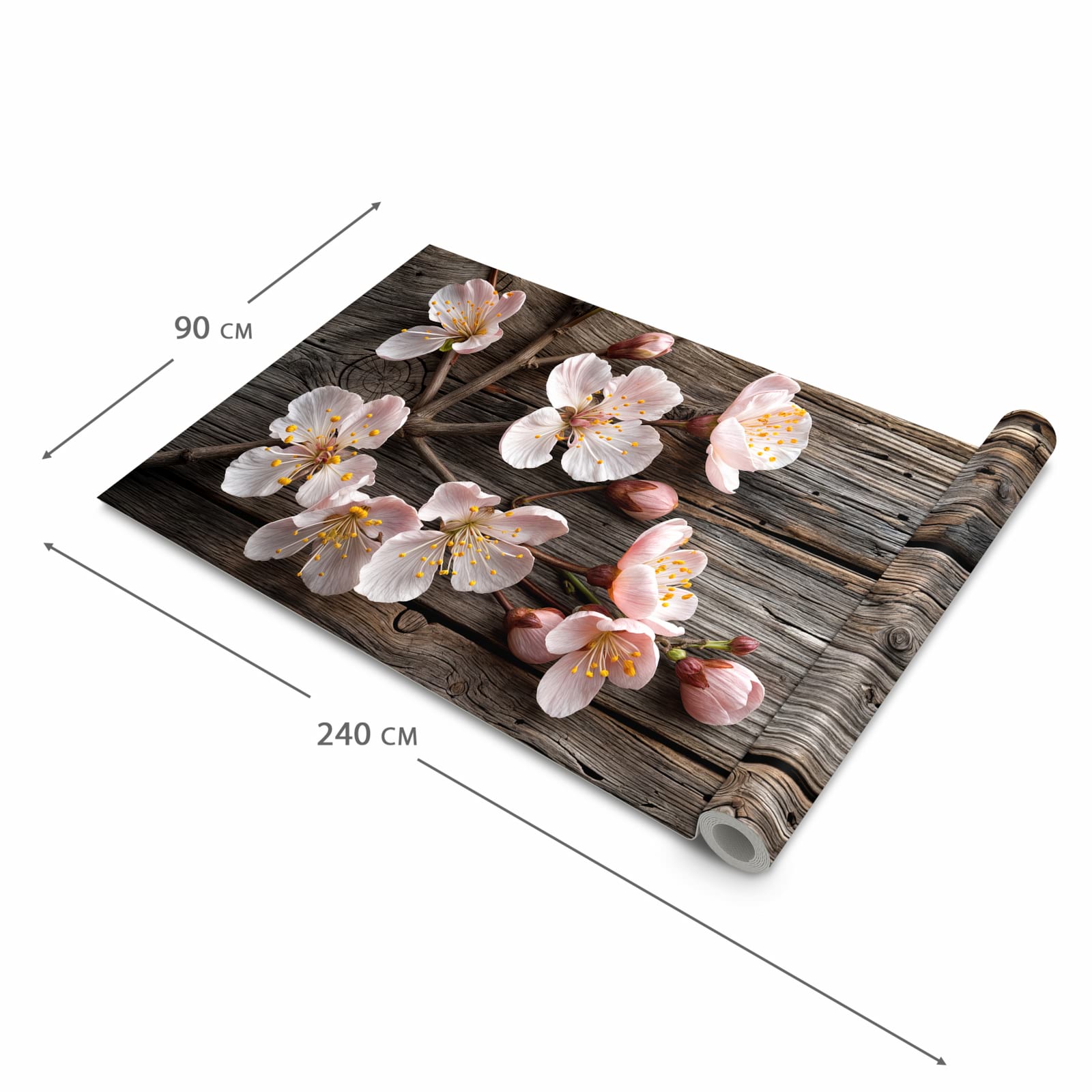 Farbbeständiger Läufer für die Küche mit Motiv Holz von Kirschblüten in der Grösse 80x280 cm