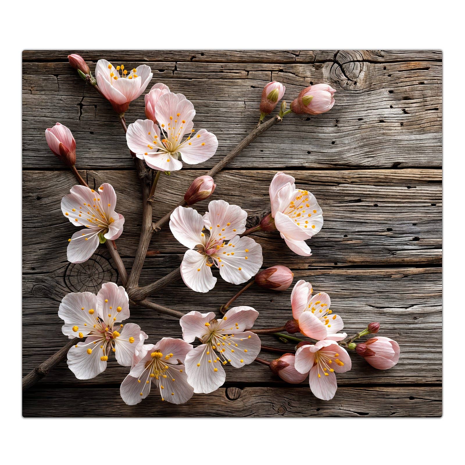 1-teilige Herdabdeckplatten für Ceranfeld mit Kirschblüten auf Holz-Motiv in der Frontansicht #grösse_1-Teilig (60x52cm)