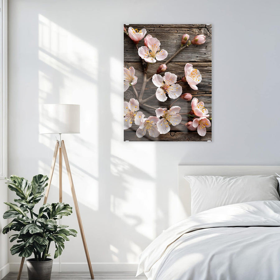 Maße Wandbild - Blüten auf Grauholz - Hochformat