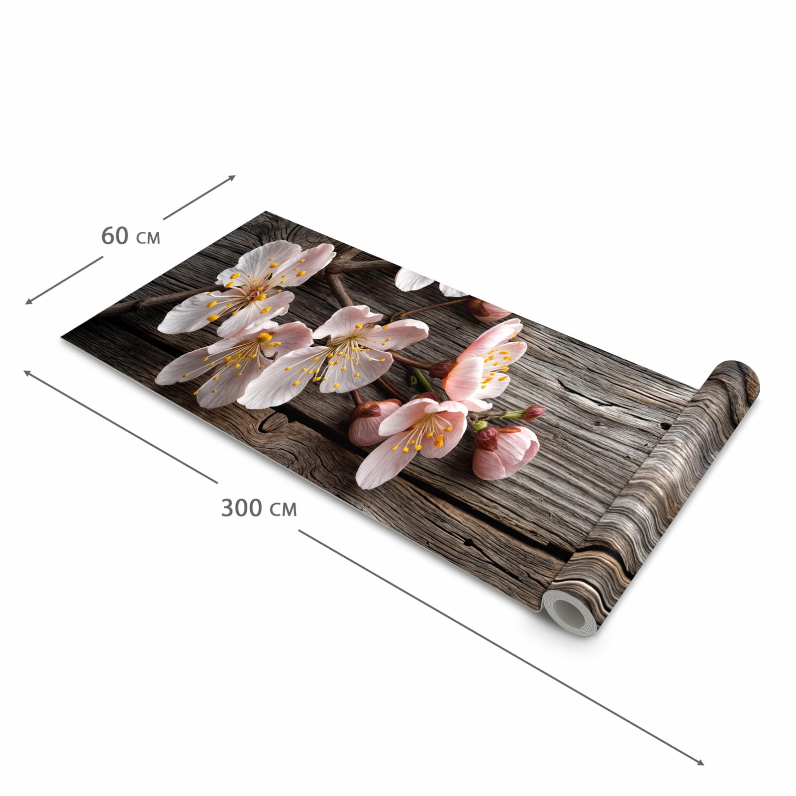 Waschbarer Küchenteppich mit Motiv Holz von Kirschblüten in der Größe 80x280 cm