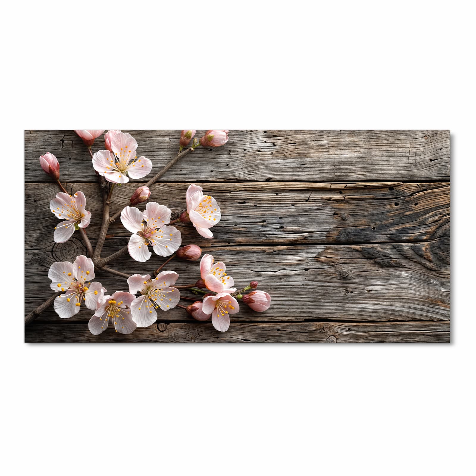 Feuchtigkeitsresistenter dünner Küchenteppich mit Motiv Holz von Kirschblüten in Frontansicht