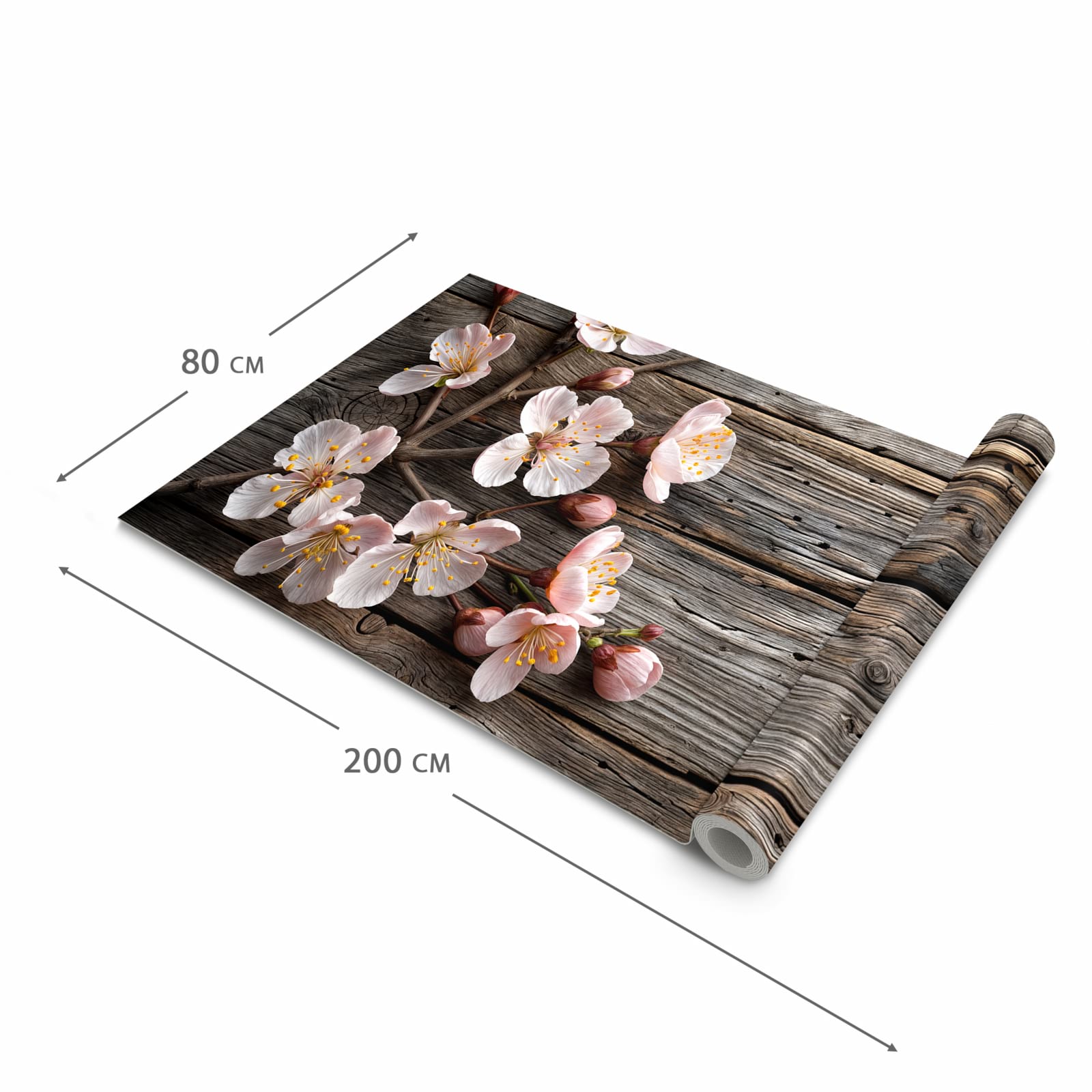 Rutschfester Küchenteppich mit Motiv Holz von Kirschblüten in der Grösse 80x280 cm