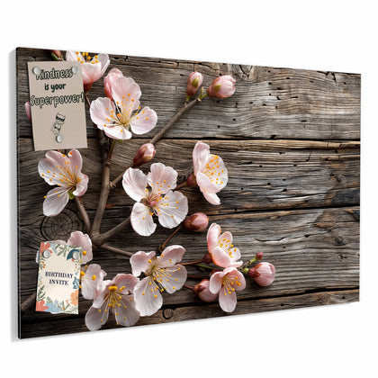 Metall Magnettafel mit dem Motiv Blüten auf Grauholz