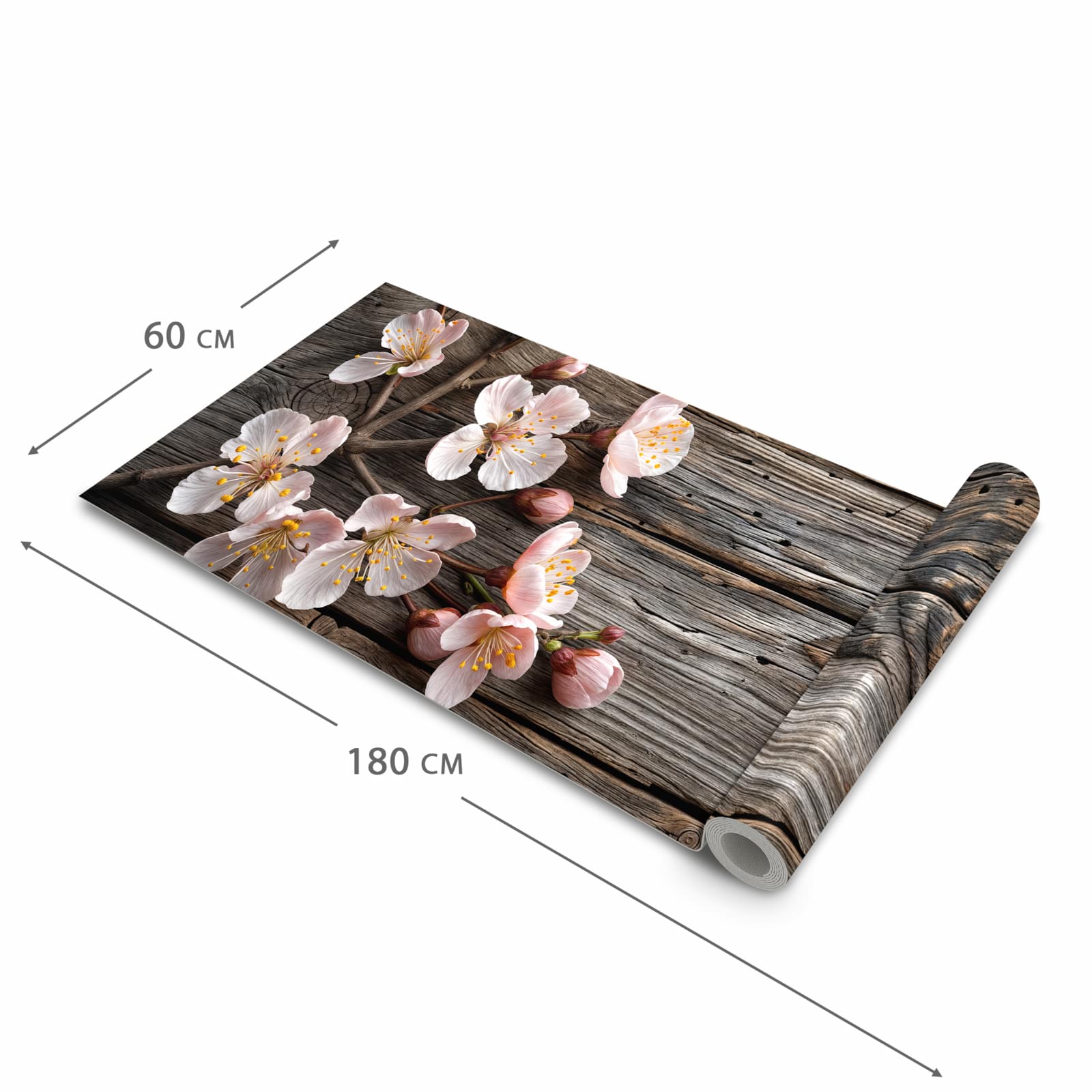 Abwaschbarer Küchenläufer mit Motiv Holz von Kirschblüten in der Größe 80x280 cm für angenehme Haptik