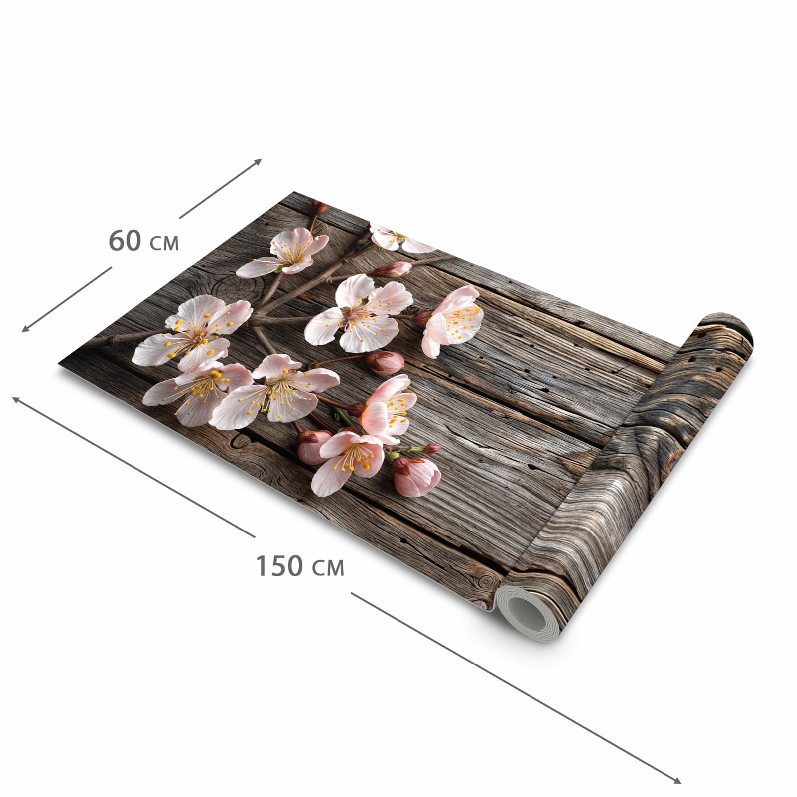 Pflegeleichter moderner Küchenläufer mit Motiv Holz von Kirschblüten in der Grösse 80x280 cm