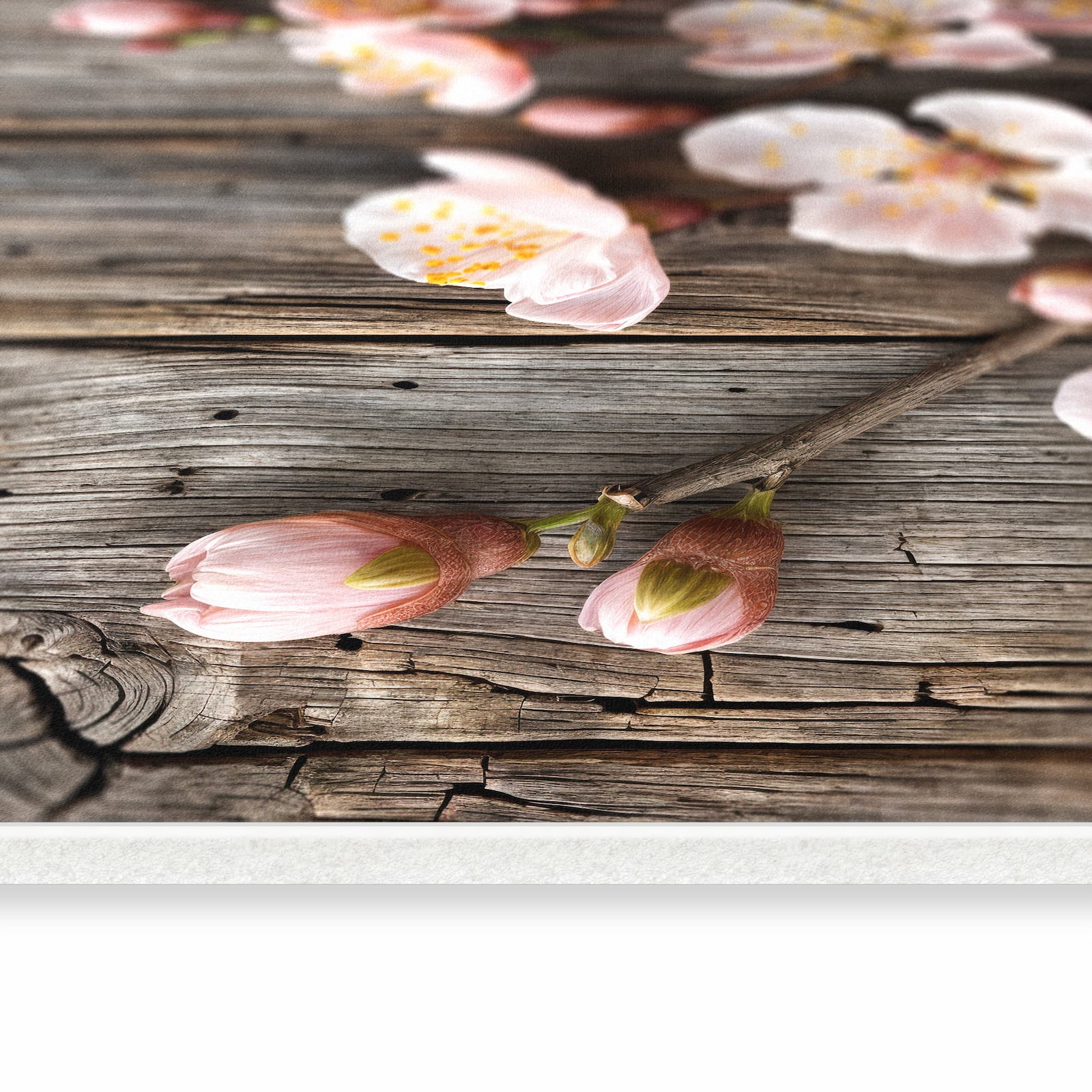 Strapazierfähiger Küchenteppich mit Motiv Holz von Kirschblüten in seitlicher Ansicht