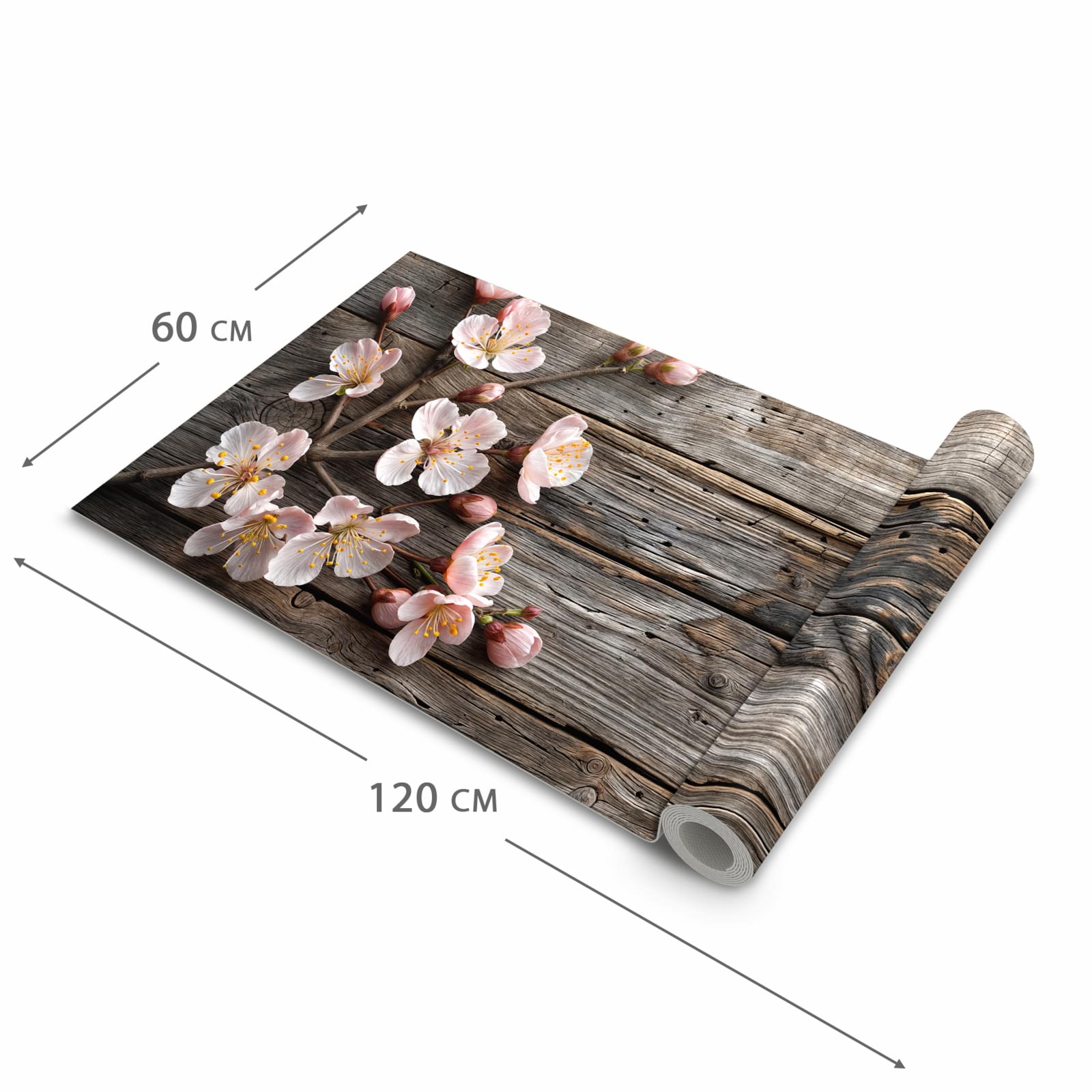 Waschbarer rutschfester Küchenläufer mit Motiv Holz von Kirschblüten in der Grösse 80x280 cm