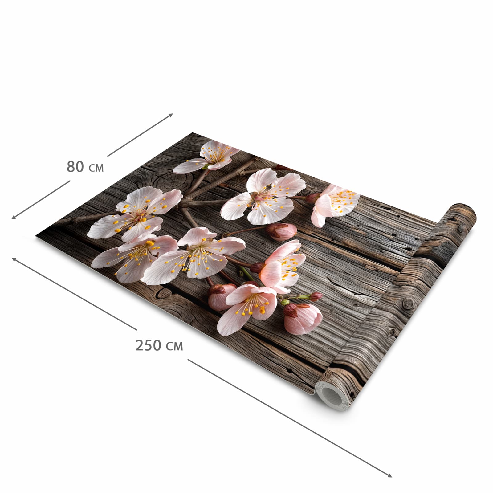 Feuchtigkeitsresistenter Teppich für die Küche mit Motiv Holz von Kirschblüten in der Grösse 80x280 cm