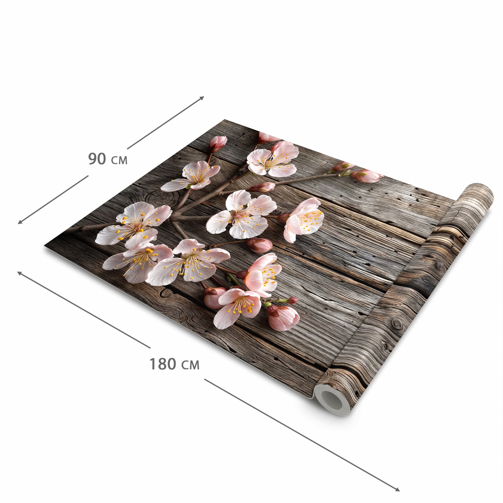 Bodenschonender Küchenteppich mit Motiv Holz von Kirschblüten in der Grösse 80x280 cm