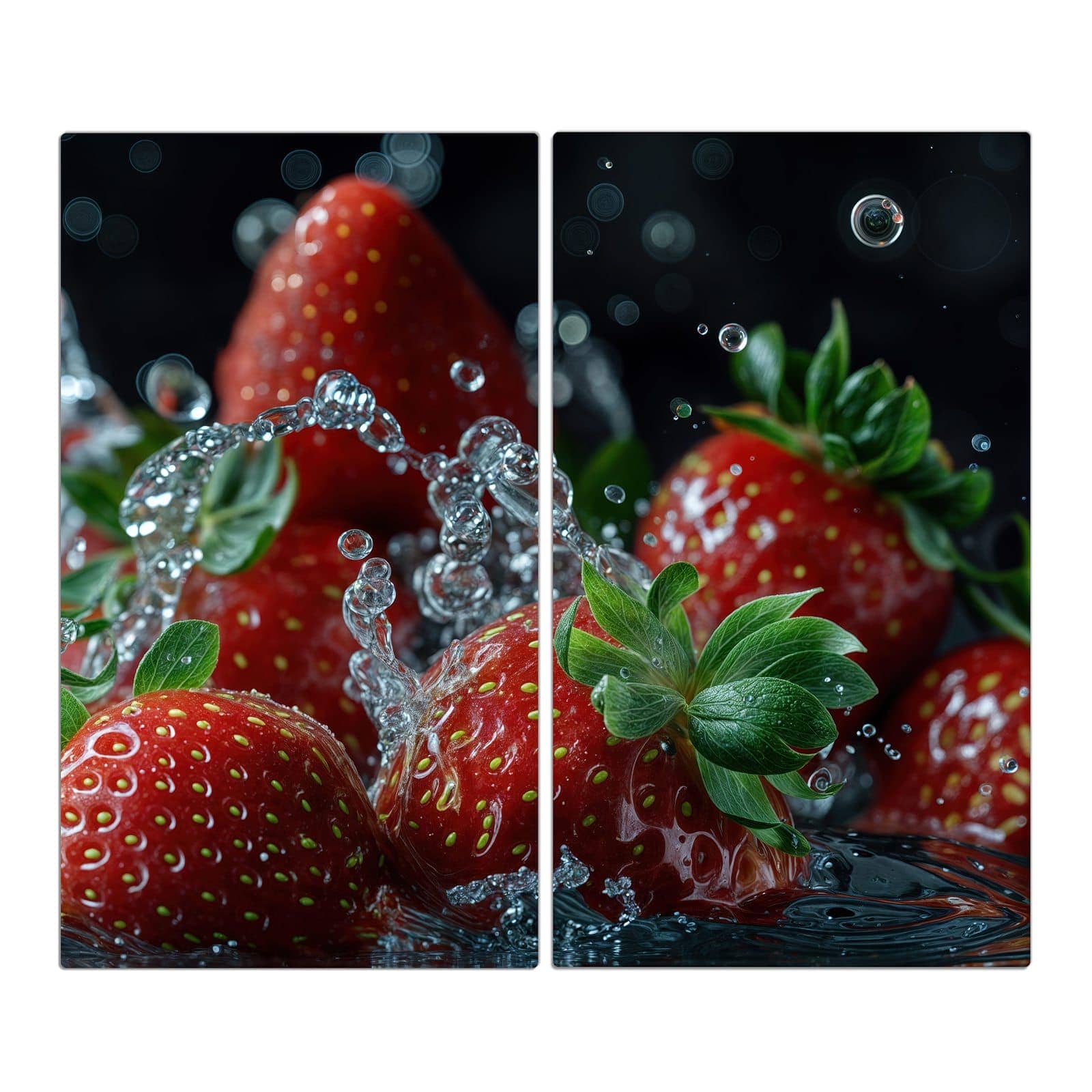 2-teilige Herdabdeckung für Induktionsfeld mit Frische Erdbeeren Korb-Motiv in der Frontansicht #grösse_2-Teilig (60x52cm)