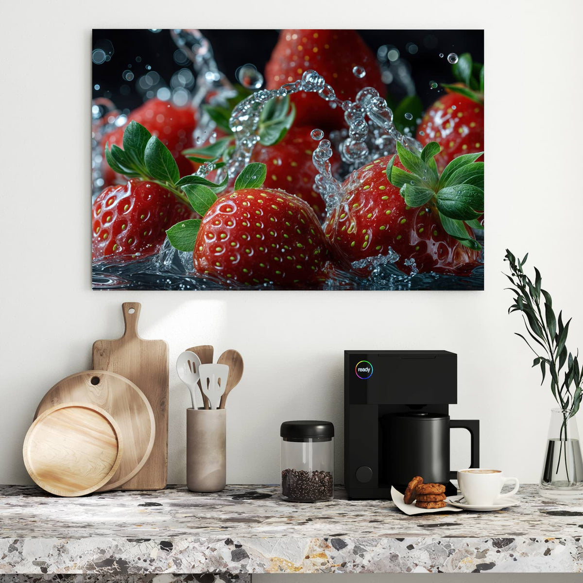 Metall Magnettafel - Erdbeeren mit Tropfen – Erdbeeren im spritzenden Wasser