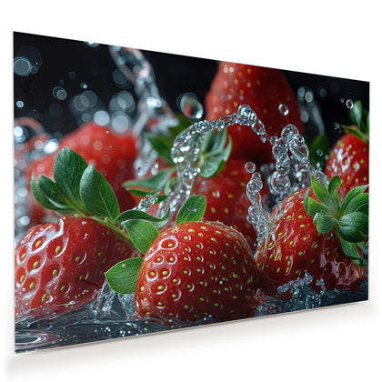 Wandbild mit dem Motiv Erdbeeren mit Tropfen