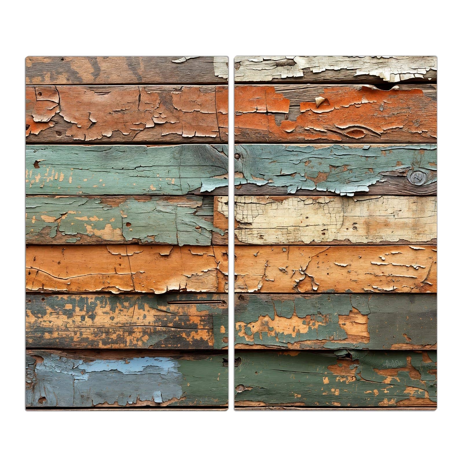 2-teilige Ceranfeld Abdeckplatten mit Antike Holzplanken-Motiv in der Frontansicht #grösse_2-Teilig (60x52cm)