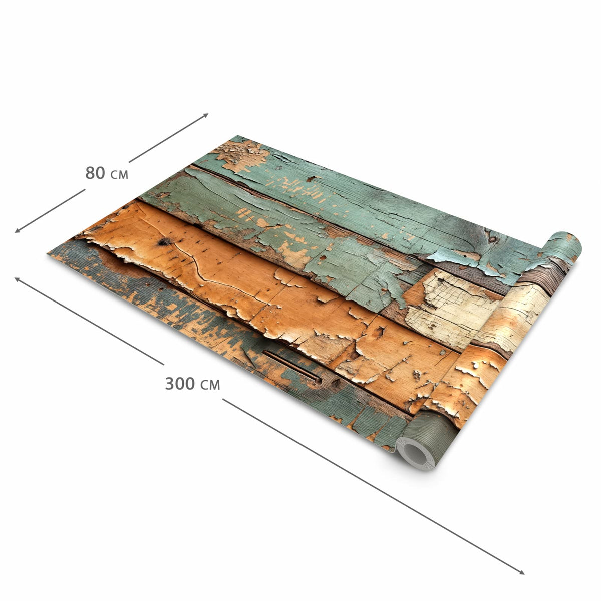 Farbbeständiger Küchenteppich mit Motiv Antike Holzplanken in der Größe 80x280 cm