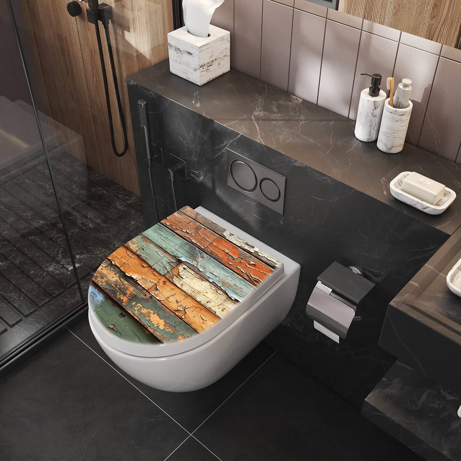 WC-Sitz mit Absenkautomatik Antike Holzplanken