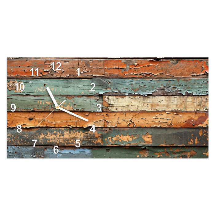 Wanduhr Antike Holzplanken aus Glas – Querformat 60 × 30 cm mit Ziffernblatt Modern