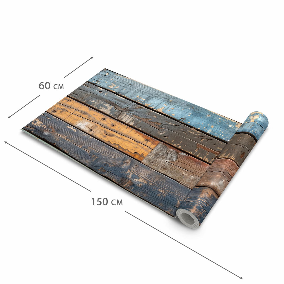 UV-beständiger Küchenvorleger mit Motiv Bunte Holzplatte in der Größe 80x250 cm