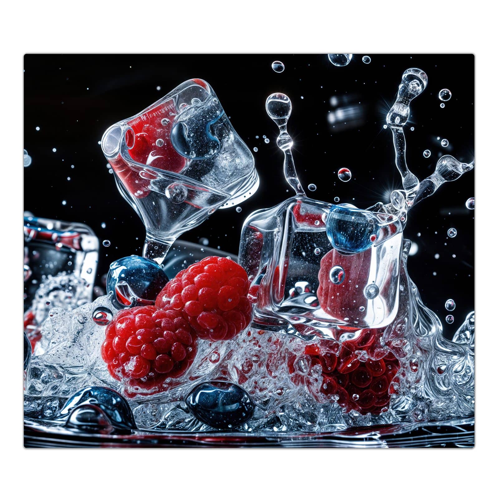 1-teilige Herdabdeckung aus Glas mit Beeren Eiswürfel-Motiv in der Frontansicht #grösse_1-Teilig (60x52cm)