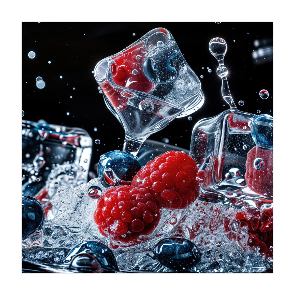 Küchenrückwand aus Glas Eisgekühlte Beeren im quadratischen Format, Motiv bildfüllend von vorn