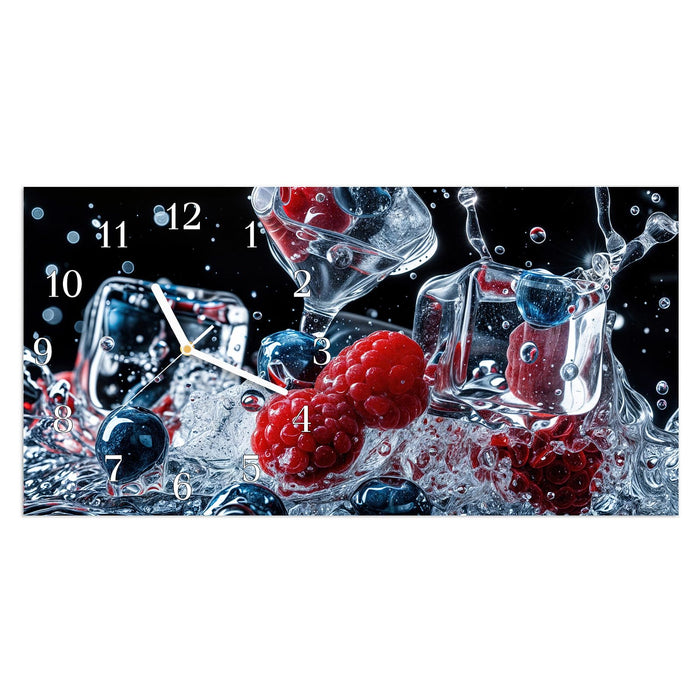 Wanduhr Beeren Eiswürfel aus Glas – Querformat 60 × 30 cm mit Ziffernblatt Klassisch